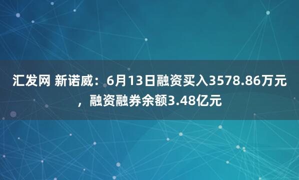 汇发网 新诺威：6月13日融资买入3578.86万元，融资融券余额3.48亿元